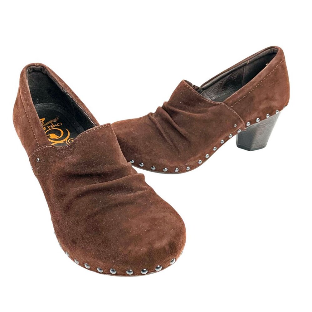 Dansko Nori Cocoa Brown Suede Studded Slip On Clog